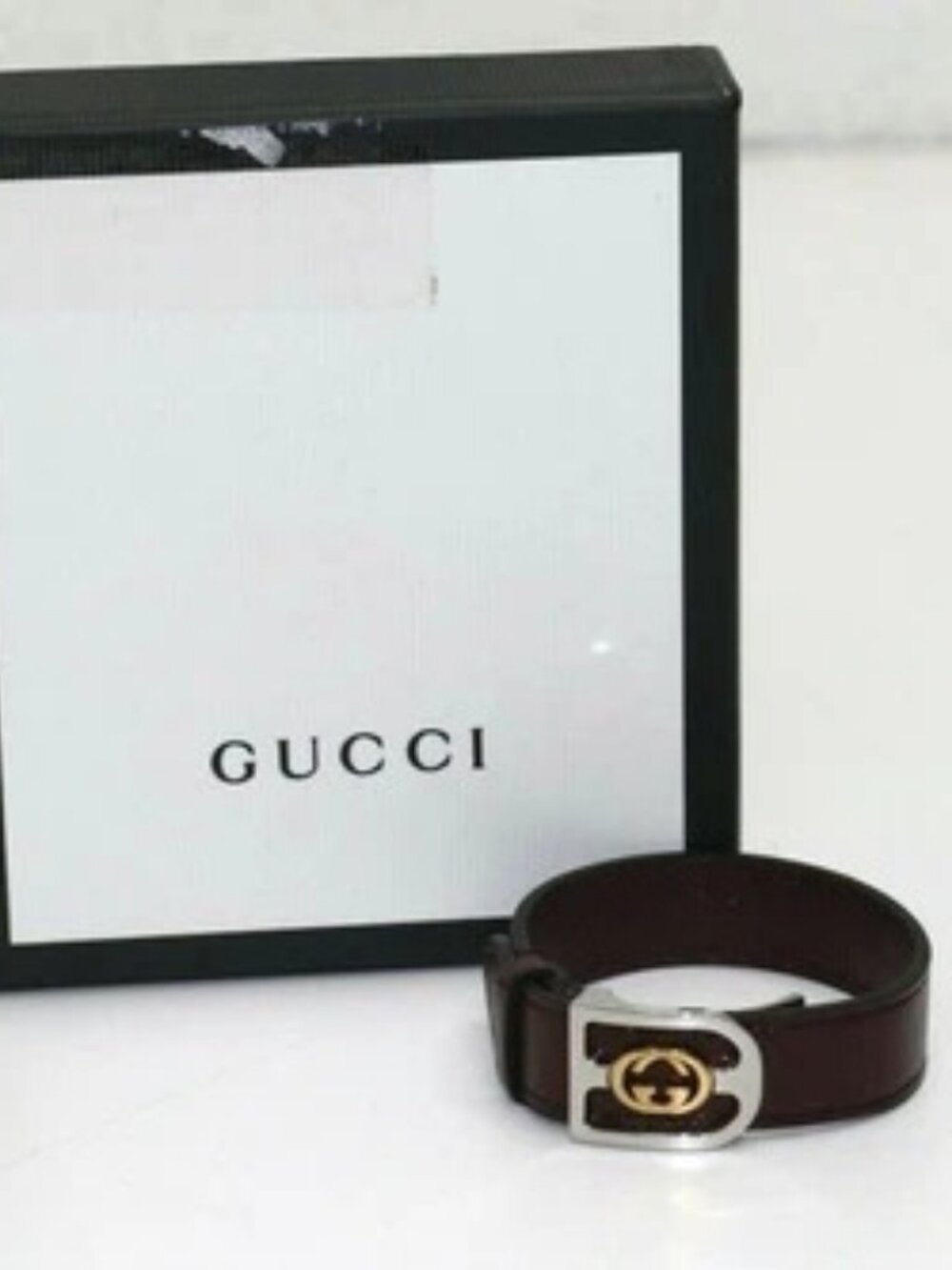 Gucci Interlocking G 18kt Yellow Gold & Silver Leather Bracelet burgundy 572599